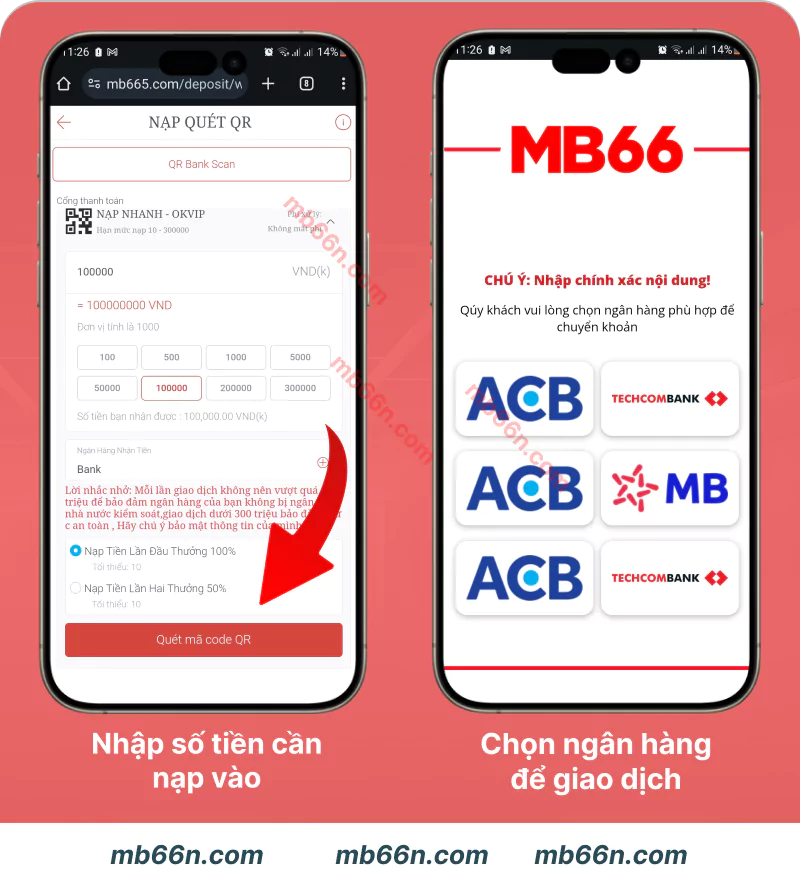 Nhập số tiền cần nạp vào MB66